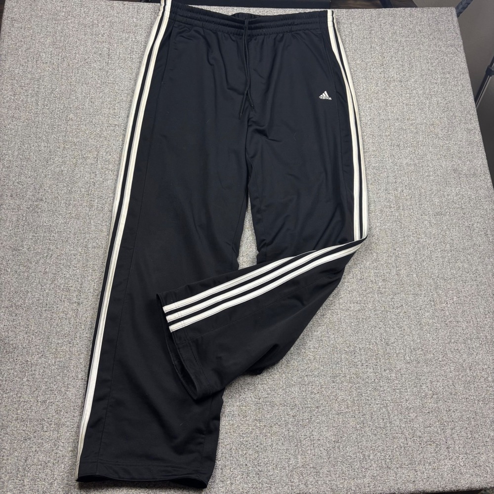 Adidas Track Pants Mens XL Black 3-Stripe Straight Leg Drawstring Y2K